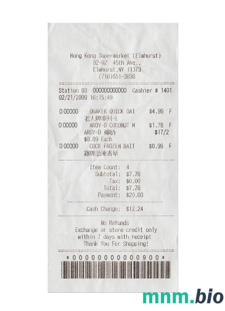 Hong Kong Supermarket szablon pokwitowania płatności PSD
